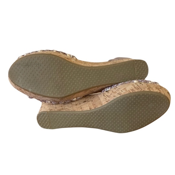 TOMS Women’s Stucco Satin Woven Cork Ankle Strap Peep Toe Wedge Sandal 7 - Picture 7 of 8